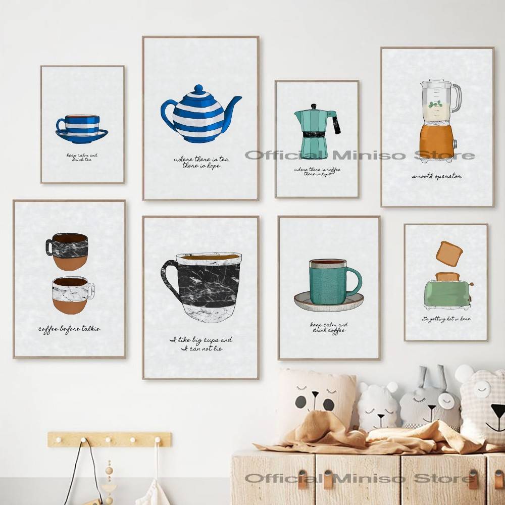 Wallpaper Coffee And Tea - Koffie Thee Keukengerei Poster Theepot Koffiekopje