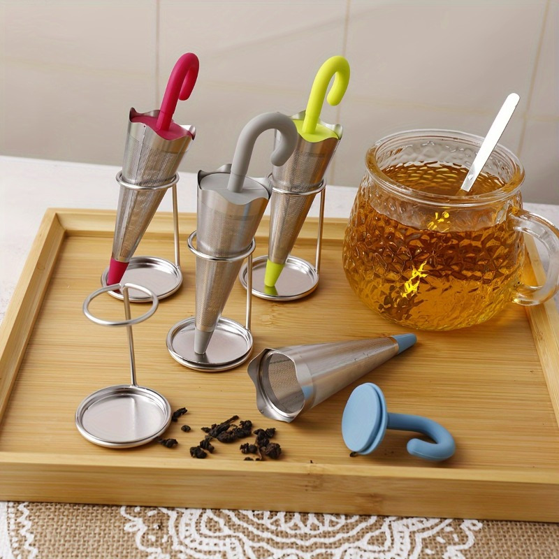 Tea Strainer Mesh - 1 stuk herbruikbare paraplu-thee-ei met opvangbak