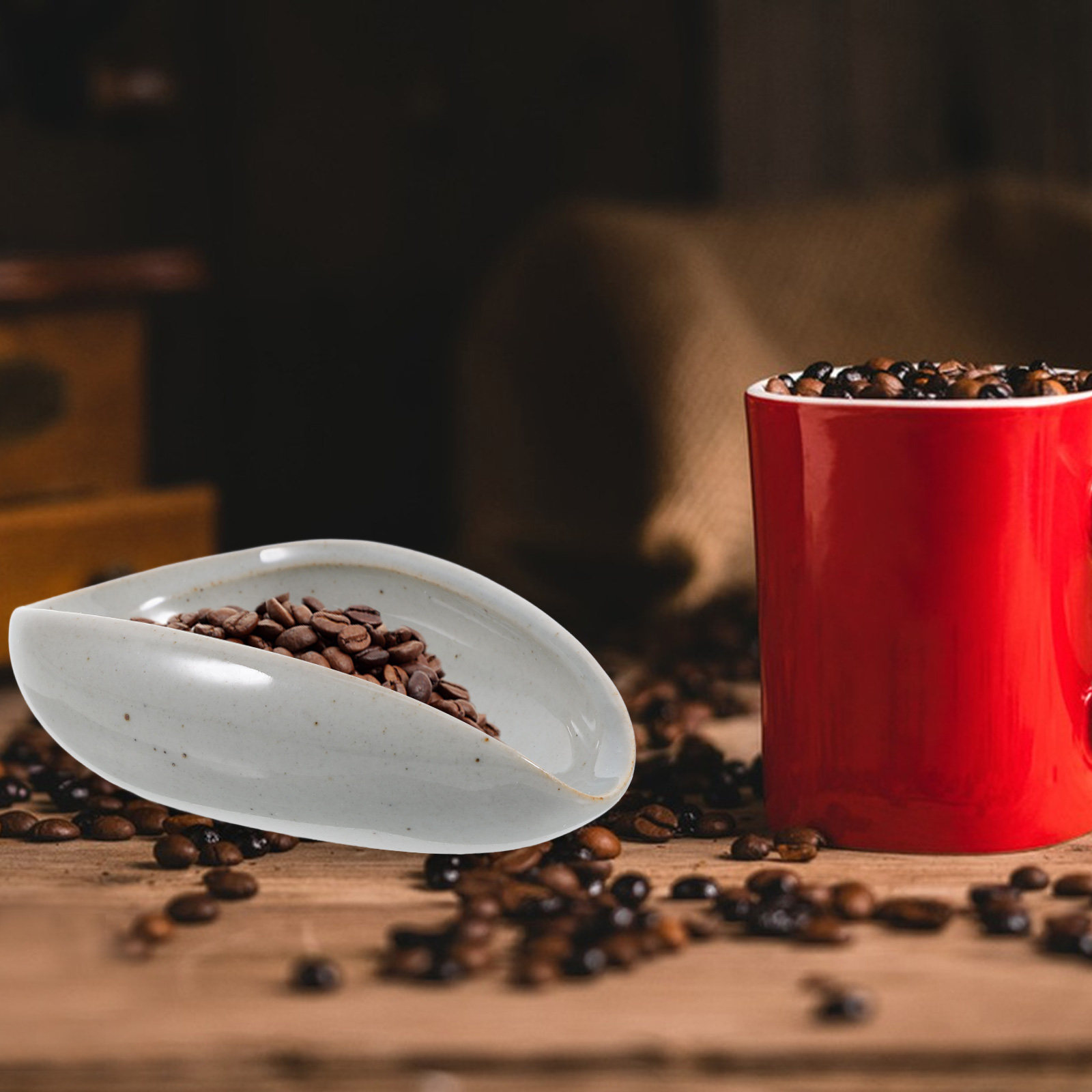 Coffee Tea Bean Leaf - Keramische koffiebonen-doseerbak, multifunctionele weegbeker voor espresso-bonen,