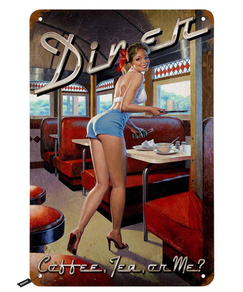 Coffee Tea Me - Swono Dinner Tin Signs, Pinup Girl