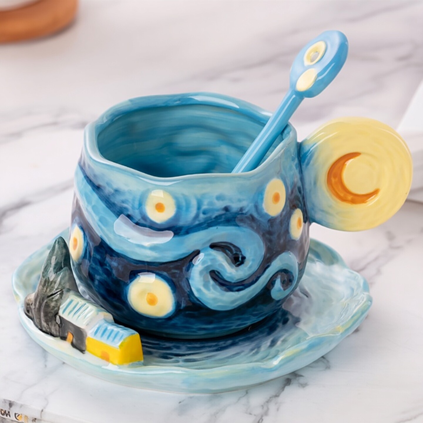 Coffee Tea Van - Handgeschilderde Van Gogh keramische koffiekop Vintage