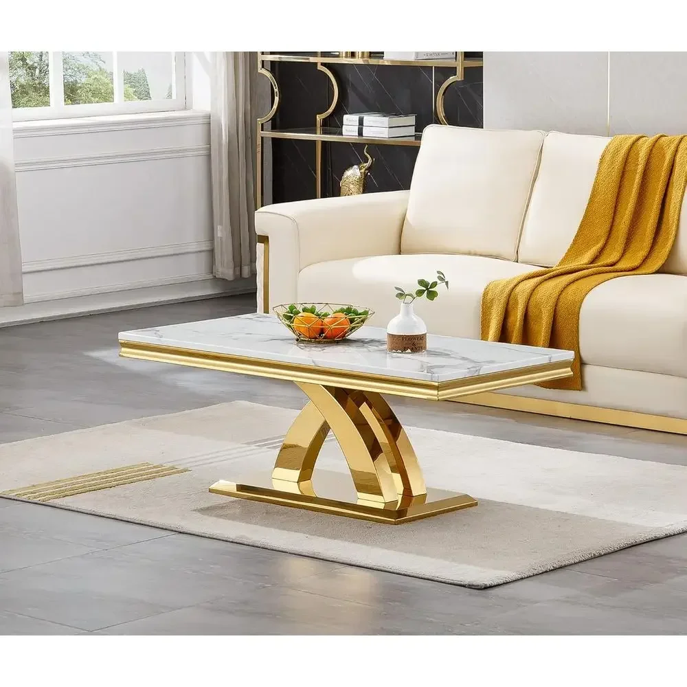 Coffee Or Tea Please - Luxe witte marmeren salontafel met gouden