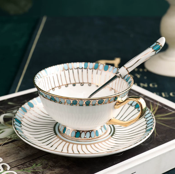 Coffee Tea English - Elegante porseleinen theekop en -schotelset, premium